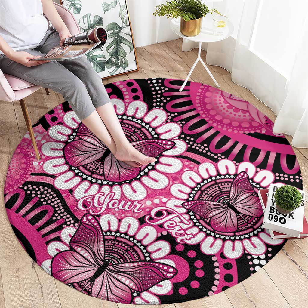 Personalised Australia Indigenous Round Carpet Breast Cancer Ribbon Think Pink - Black Version LT14