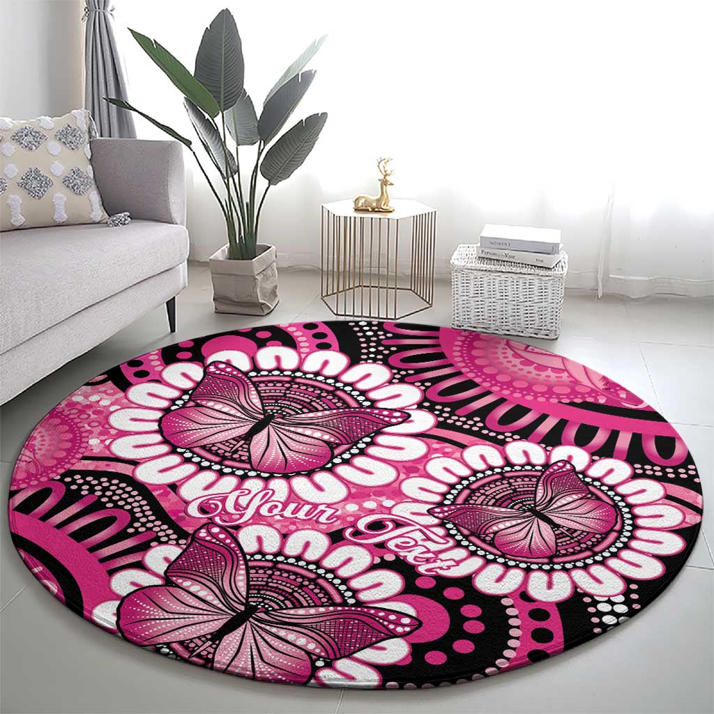 Personalised Australia Indigenous Round Carpet Breast Cancer Ribbon Think Pink - Black Version LT14