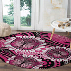 Personalised Australia Indigenous Round Carpet Breast Cancer Ribbon Think Pink - Black Version LT14