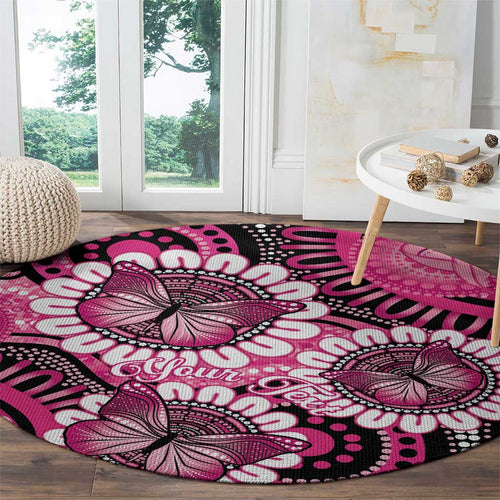 Personalised Australia Indigenous Round Carpet Breast Cancer Ribbon Think Pink - Black Version LT14