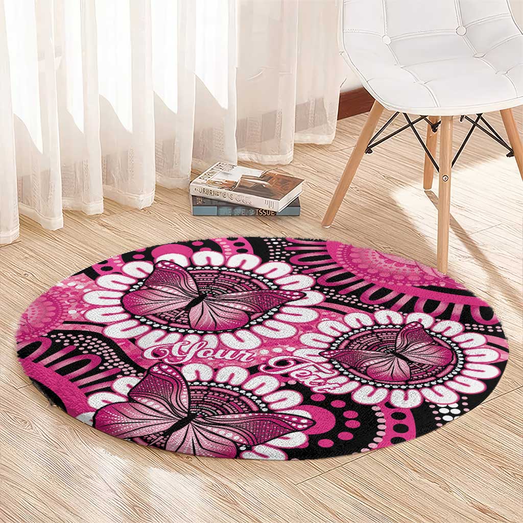 Personalised Australia Indigenous Round Carpet Breast Cancer Ribbon Think Pink - Black Version LT14