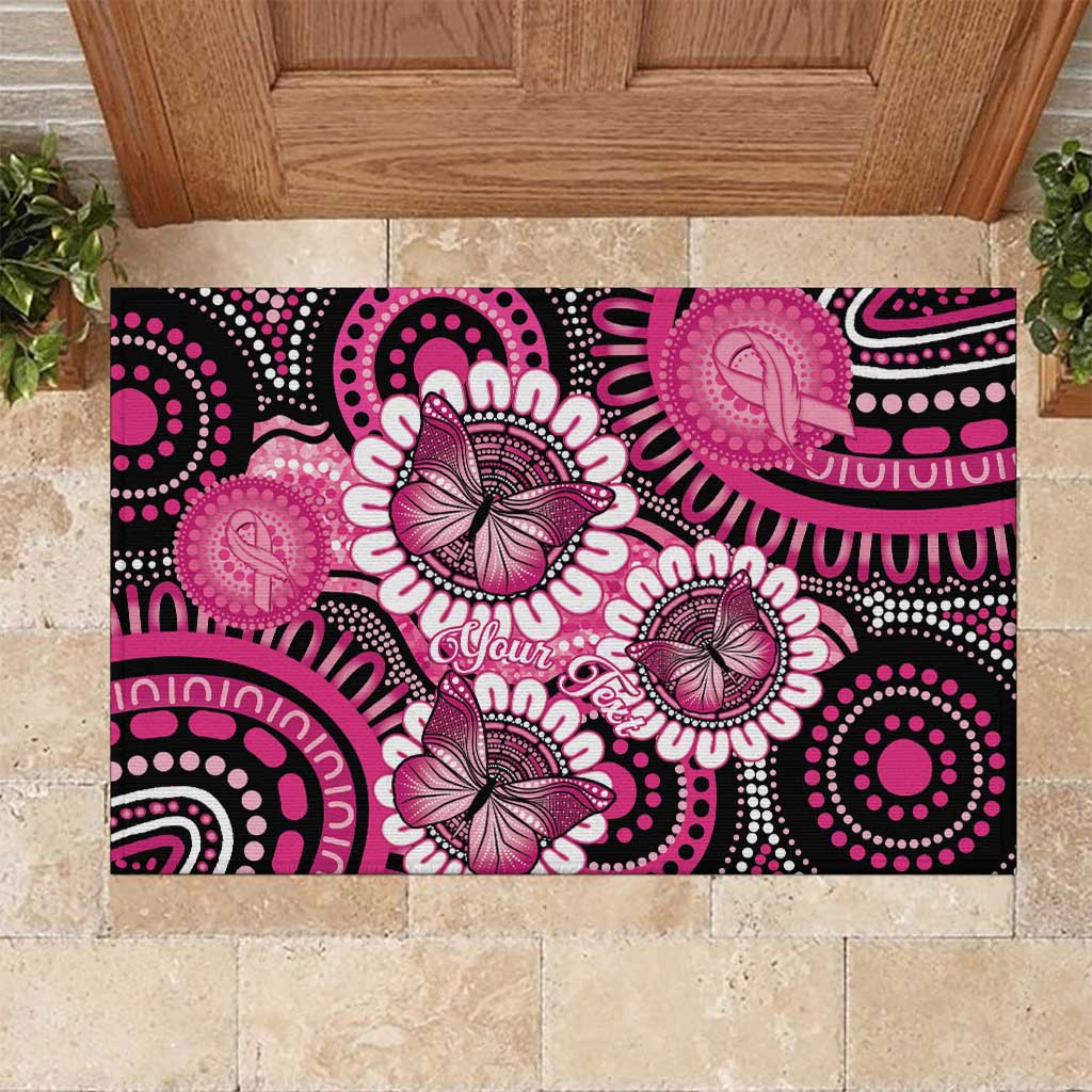 Personalised Australia Indigenous Rubber Doormat Breast Cancer Ribbon Think Pink - Black Version LT14