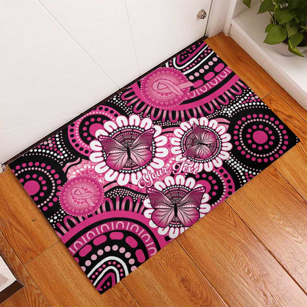 Personalised Australia Indigenous Rubber Doormat Breast Cancer Ribbon Think Pink - Black Version LT14