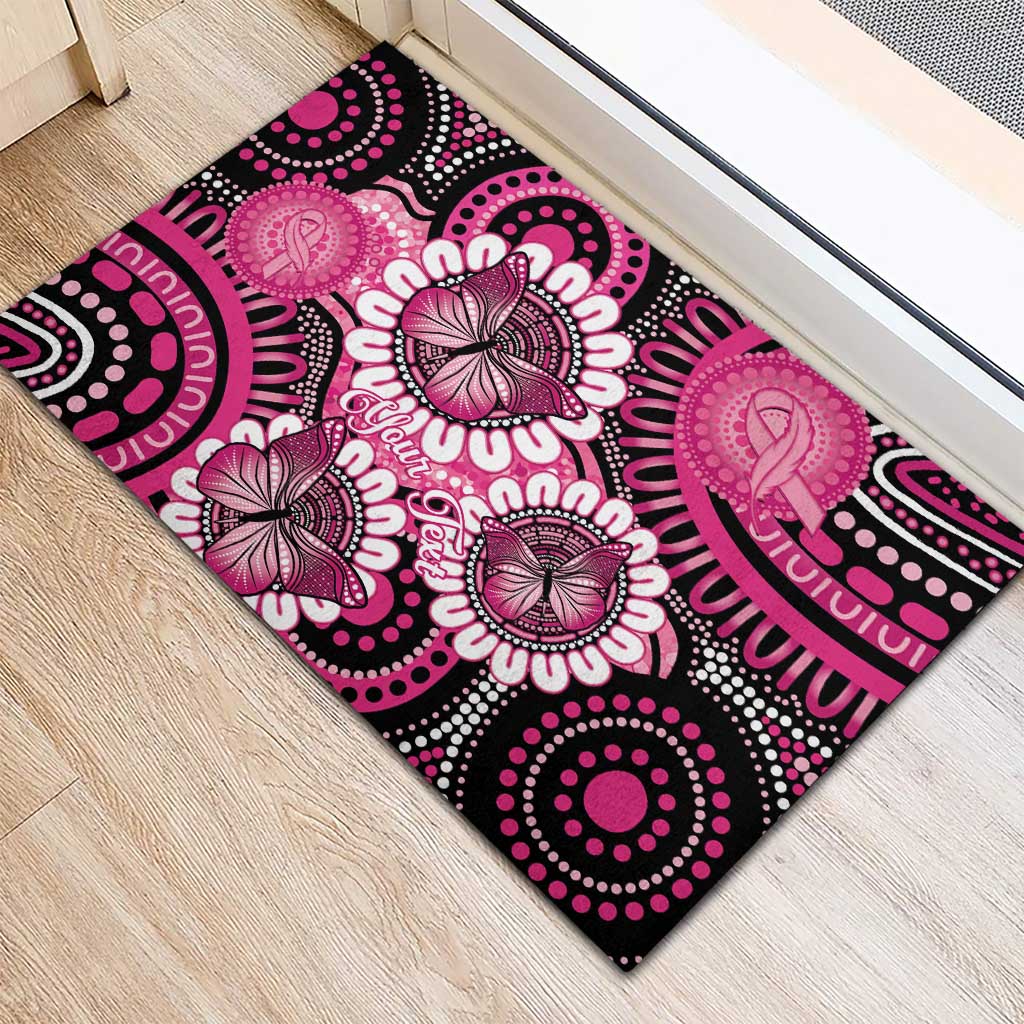 Personalised Australia Indigenous Rubber Doormat Breast Cancer Ribbon Think Pink - Black Version LT14