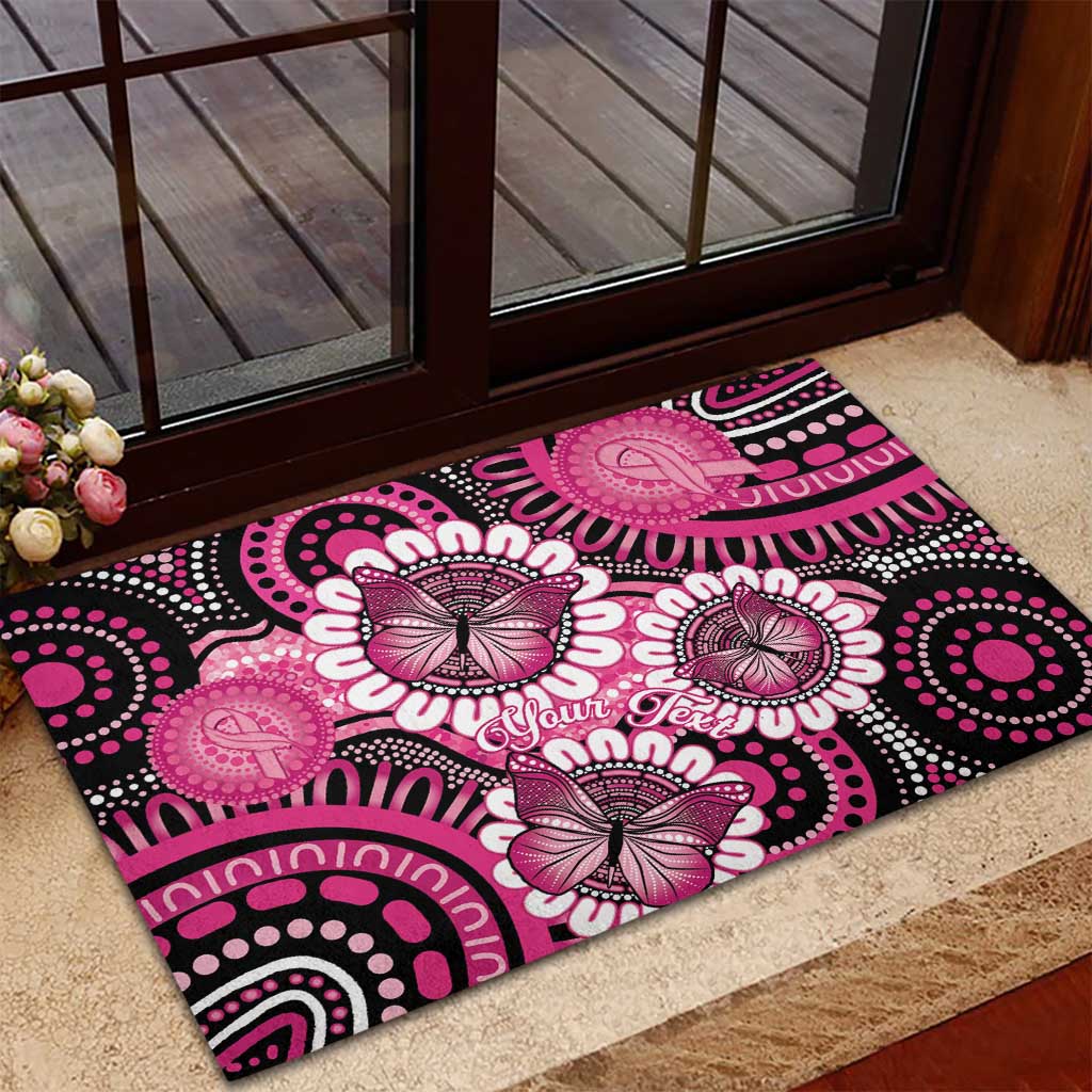 Personalised Australia Indigenous Rubber Doormat Breast Cancer Ribbon Think Pink - Black Version LT14