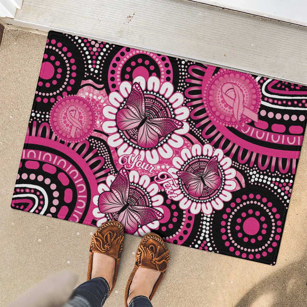Personalised Australia Indigenous Rubber Doormat Breast Cancer Ribbon Think Pink - Black Version LT14