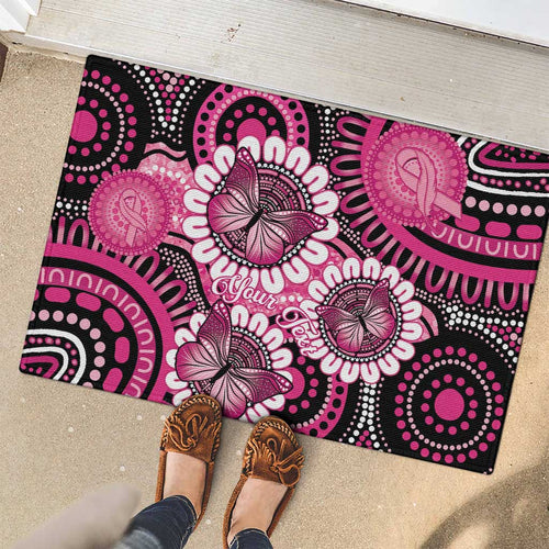 Personalised Australia Indigenous Rubber Doormat Breast Cancer Ribbon Think Pink - Black Version LT14