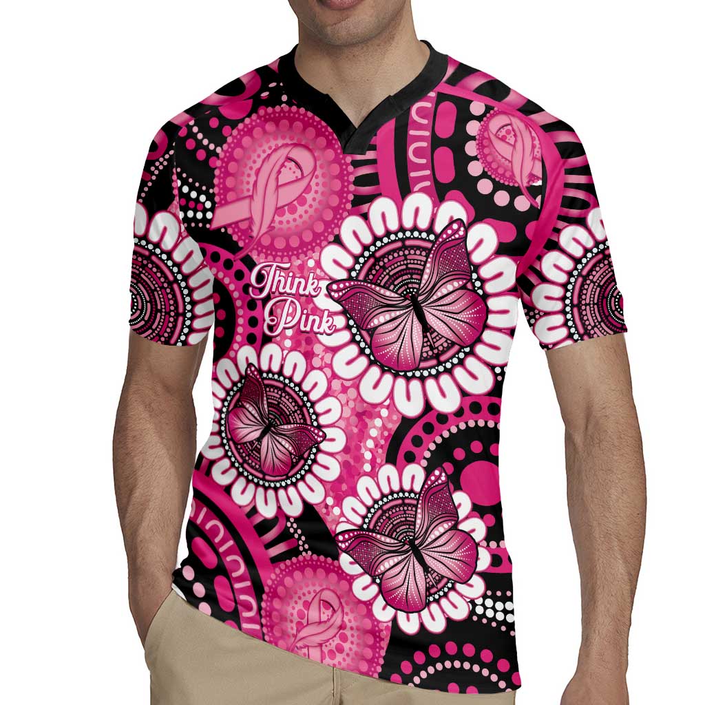 Personalised Australia Indigenous Rugby Jersey Breast Cancer Ribbon Think Pink - Black Version LT14