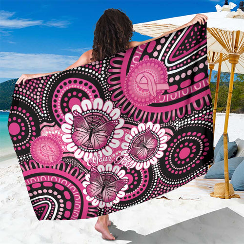 Personalised Australia Indigenous Sarong Breast Cancer Ribbon Think Pink - Black Version LT14