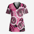 Personalised Australia Indigenous Scrub Top Breast Cancer Ribbon Think Pink - Black Version LT14