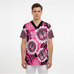 Personalised Australia Indigenous Scrub Top Breast Cancer Ribbon Think Pink - Black Version LT14