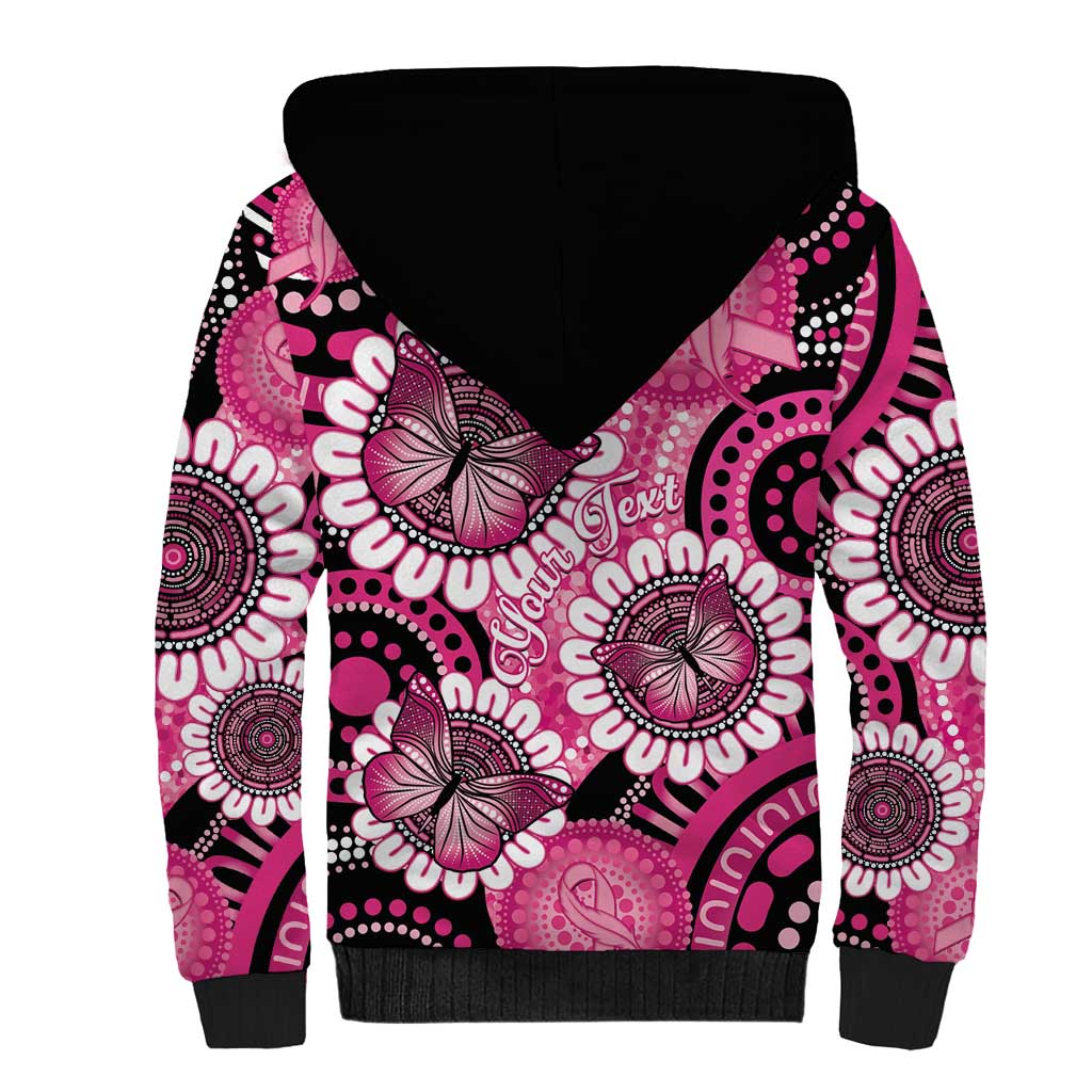 Personalised Australia Indigenous Sherpa Hoodie Breast Cancer Ribbon Think Pink - Black Version LT14