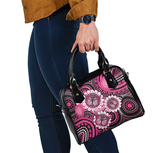 Personalised Australia Indigenous Shoulder Handbag Breast Cancer Ribbon Think Pink - Black Version LT14