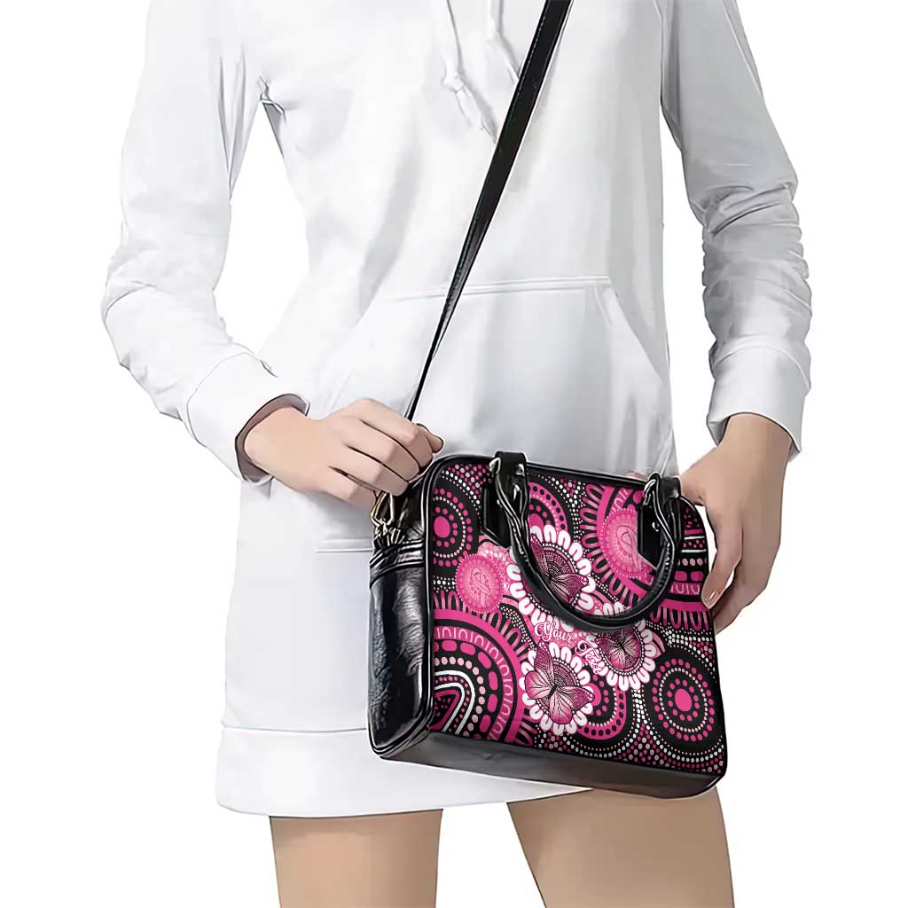Personalised Australia Indigenous Shoulder Handbag Breast Cancer Ribbon Think Pink - Black Version LT14