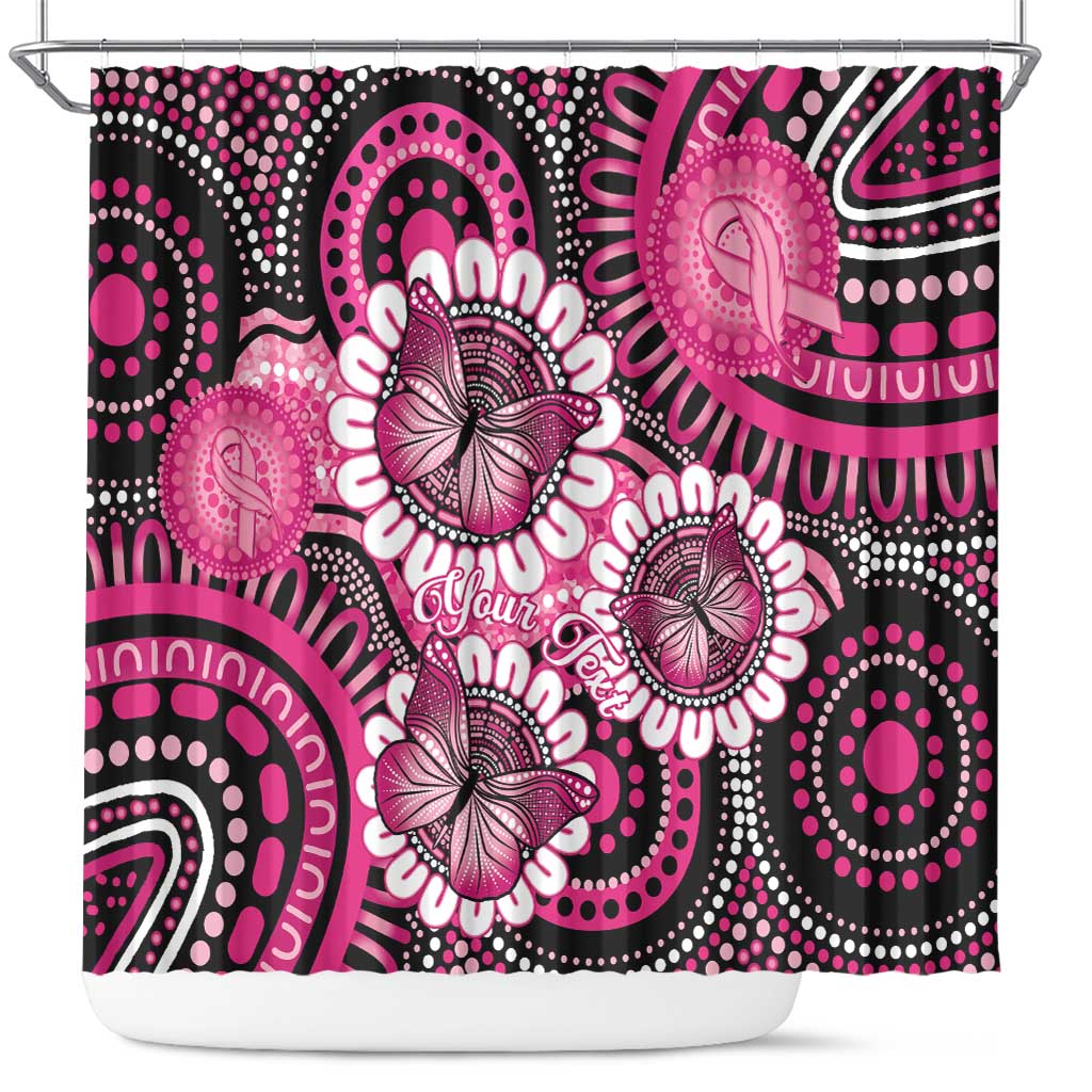 Personalised Australia Indigenous Shower Curtain Breast Cancer Ribbon Think Pink - Black Version LT14