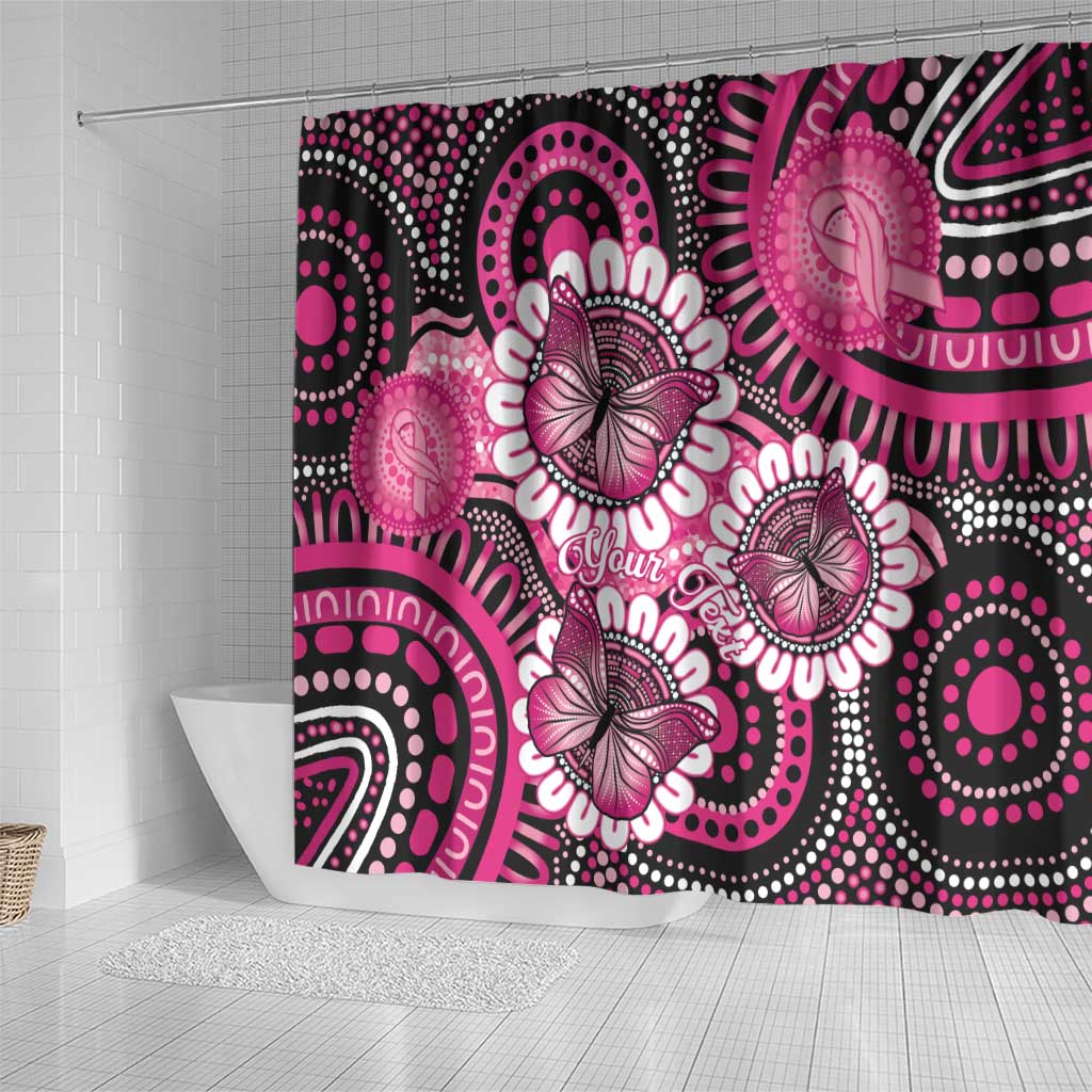 Personalised Australia Indigenous Shower Curtain Breast Cancer Ribbon Think Pink - Black Version LT14