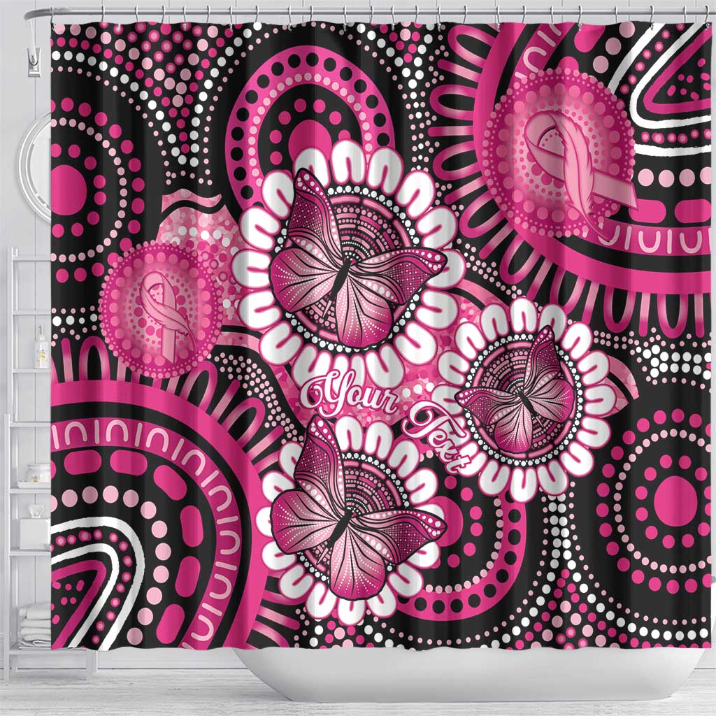 Personalised Australia Indigenous Shower Curtain Breast Cancer Ribbon Think Pink - Black Version LT14