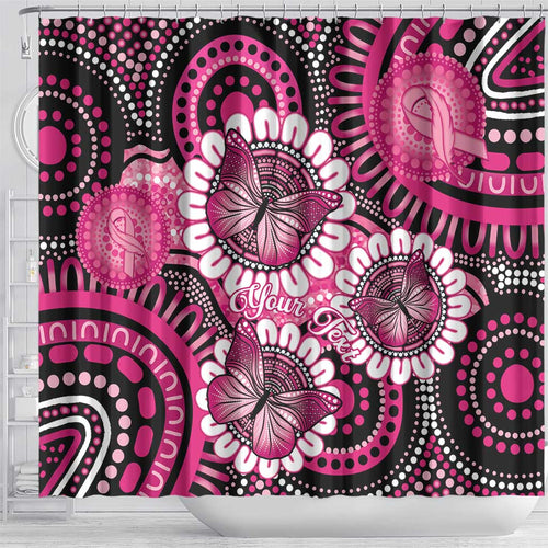 Personalised Australia Indigenous Shower Curtain Breast Cancer Ribbon Think Pink - Black Version LT14