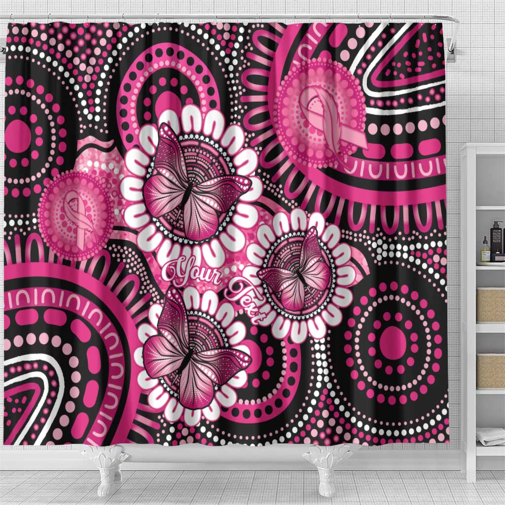 Personalised Australia Indigenous Shower Curtain Breast Cancer Ribbon Think Pink - Black Version LT14