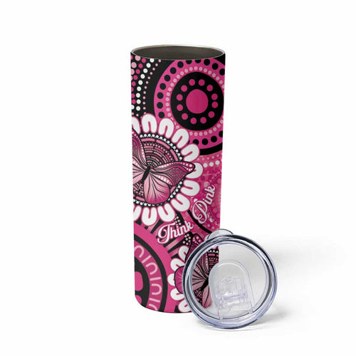 Personalised Australia Indigenous Skinny Tumbler Breast Cancer Ribbon Think Pink - Black Version LT14