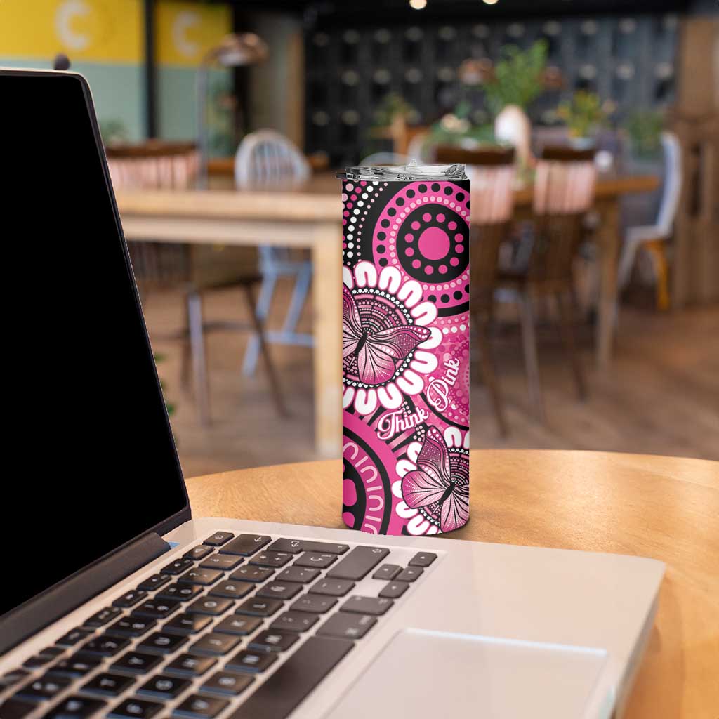 Personalised Australia Indigenous Skinny Tumbler Breast Cancer Ribbon Think Pink - Black Version LT14