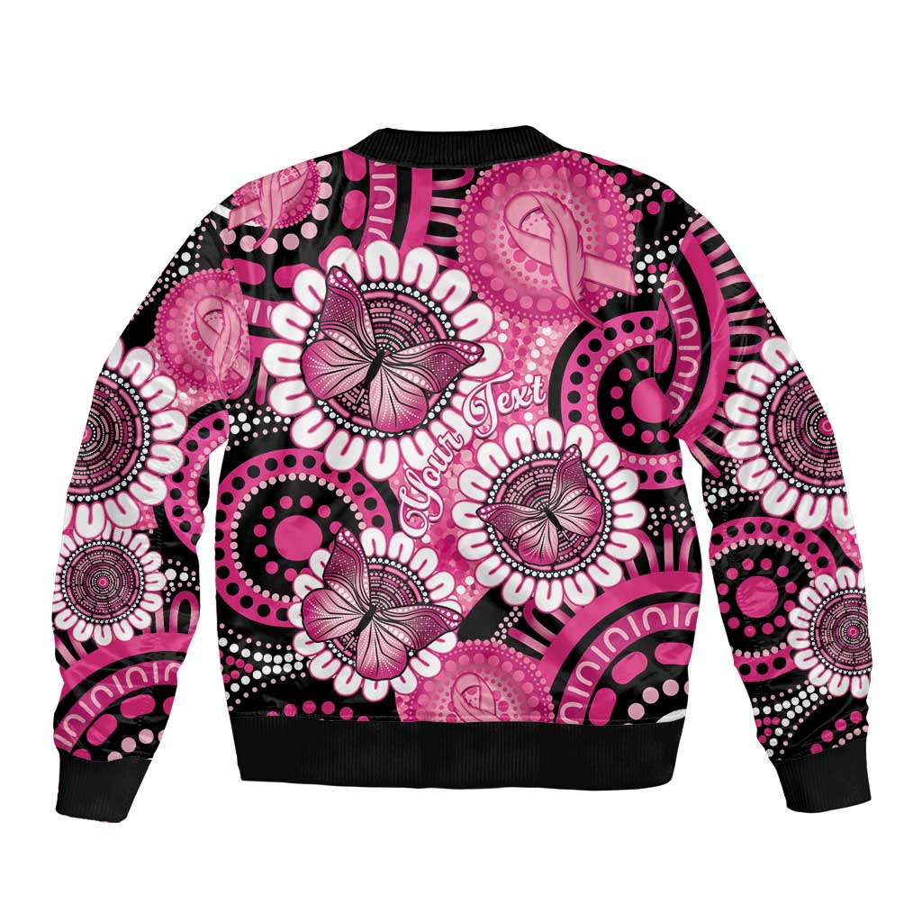 Personalised Australia Indigenous Sleeve Zip Bomber Jacket Breast Cancer Ribbon Think Pink - Black Version LT14