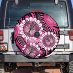 Personalised Australia Indigenous Spare Tire Cover Breast Cancer Ribbon Think Pink - Black Version LT14