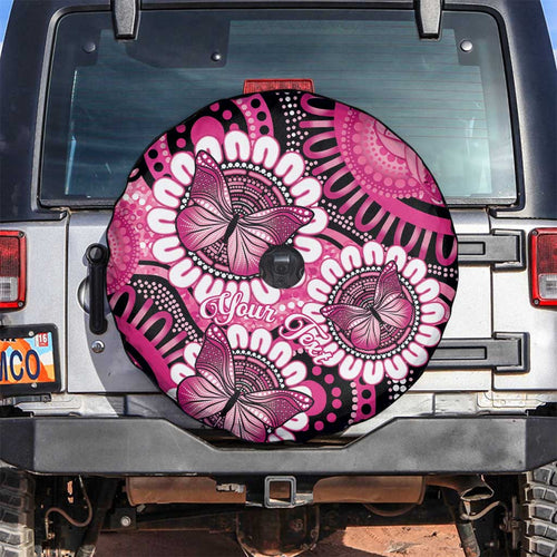 Personalised Australia Indigenous Spare Tire Cover Breast Cancer Ribbon Think Pink - Black Version LT14