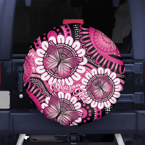 Personalised Australia Indigenous Spare Tire Cover Breast Cancer Ribbon Think Pink - Black Version LT14