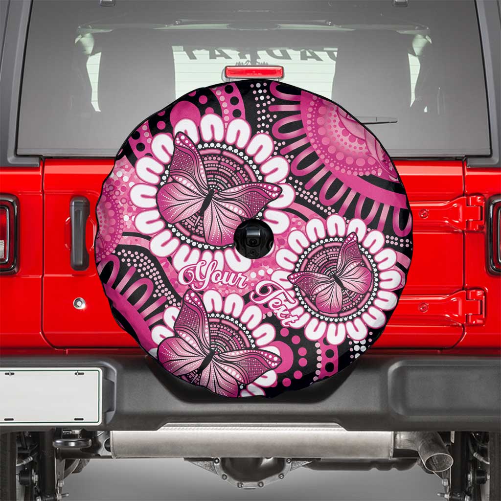 Personalised Australia Indigenous Spare Tire Cover Breast Cancer Ribbon Think Pink - Black Version LT14