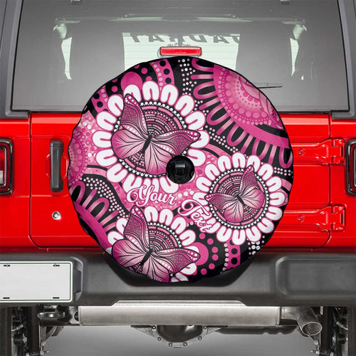 Personalised Australia Indigenous Spare Tire Cover Breast Cancer Ribbon Think Pink - Black Version LT14