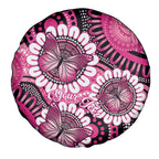Personalised Australia Indigenous Spare Tire Cover Breast Cancer Ribbon Think Pink - Black Version LT14