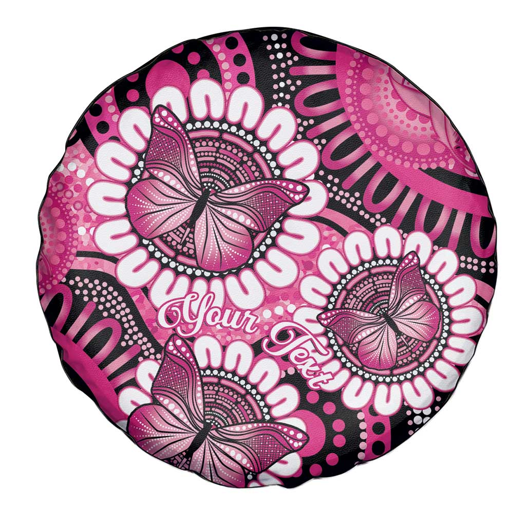 Personalised Australia Indigenous Spare Tire Cover Breast Cancer Ribbon Think Pink - Black Version LT14