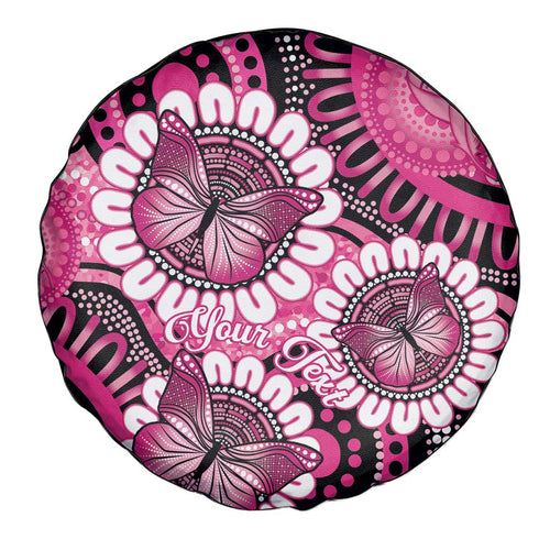 Personalised Australia Indigenous Spare Tire Cover Breast Cancer Ribbon Think Pink - Black Version LT14