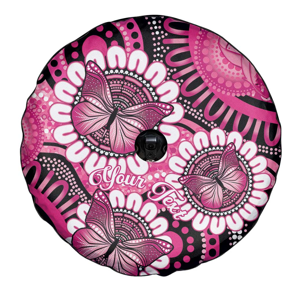 Personalised Australia Indigenous Spare Tire Cover Breast Cancer Ribbon Think Pink - Black Version LT14