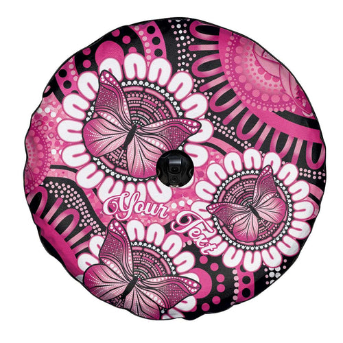 Personalised Australia Indigenous Spare Tire Cover Breast Cancer Ribbon Think Pink - Black Version LT14