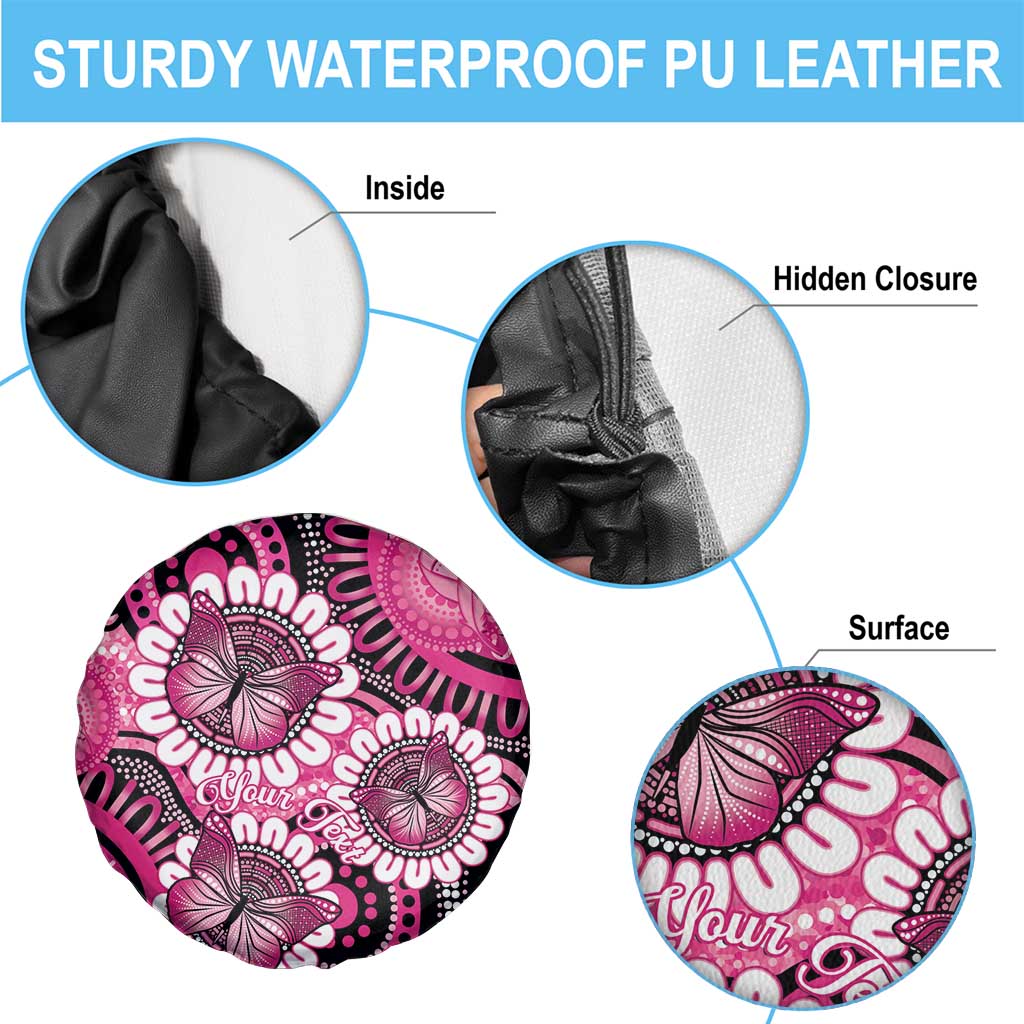 Personalised Australia Indigenous Spare Tire Cover Breast Cancer Ribbon Think Pink - Black Version LT14