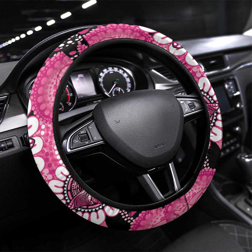 Australia Indigenous Steering Wheel Cover Breast Cancer Ribbon Think Pink - Black Version LT14