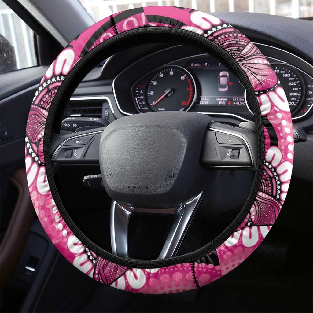 Australia Indigenous Steering Wheel Cover Breast Cancer Ribbon Think Pink - Black Version LT14