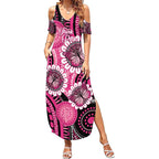 Personalised Australia Indigenous Summer Maxi Dress Breast Cancer Ribbon Think Pink - Black Version LT14
