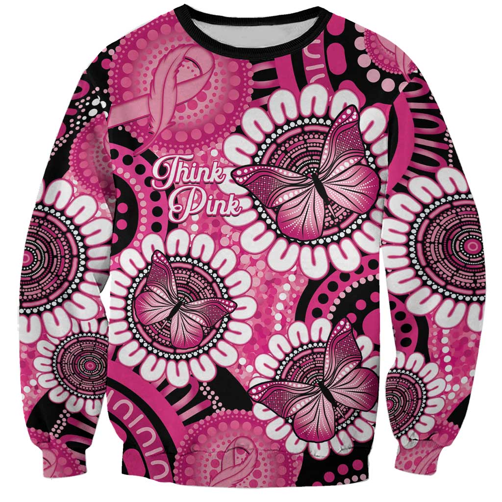 Personalised Australia Indigenous Sweatshirt Breast Cancer Ribbon Think Pink - Black Version LT14