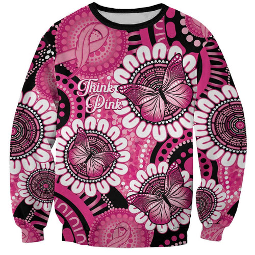 Personalised Australia Indigenous Sweatshirt Breast Cancer Ribbon Think Pink - Black Version LT14