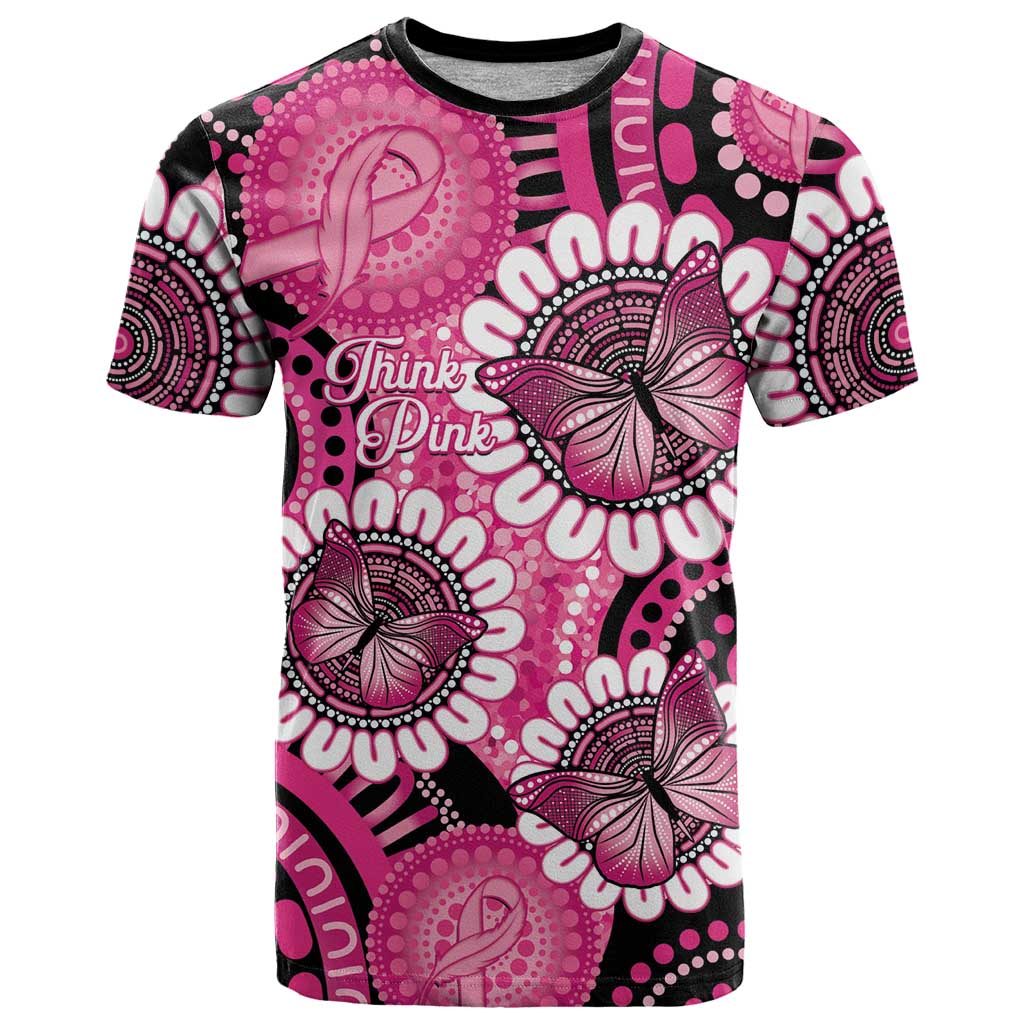 Personalised Australia Indigenous T Shirt Breast Cancer Ribbon Think Pink - Black Version LT14