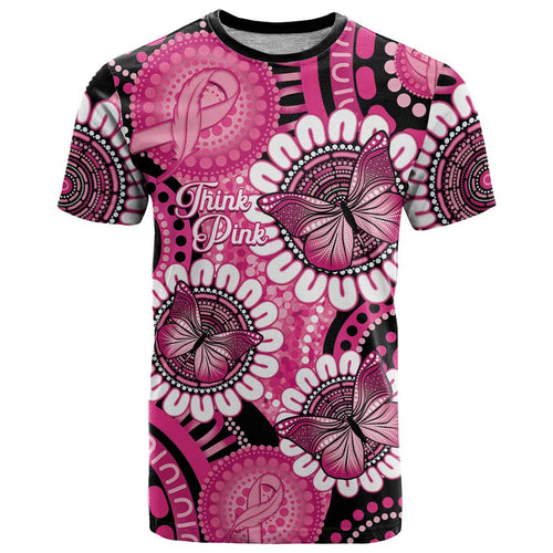 Personalised Australia Indigenous T Shirt Breast Cancer Ribbon Think Pink - Black Version LT14