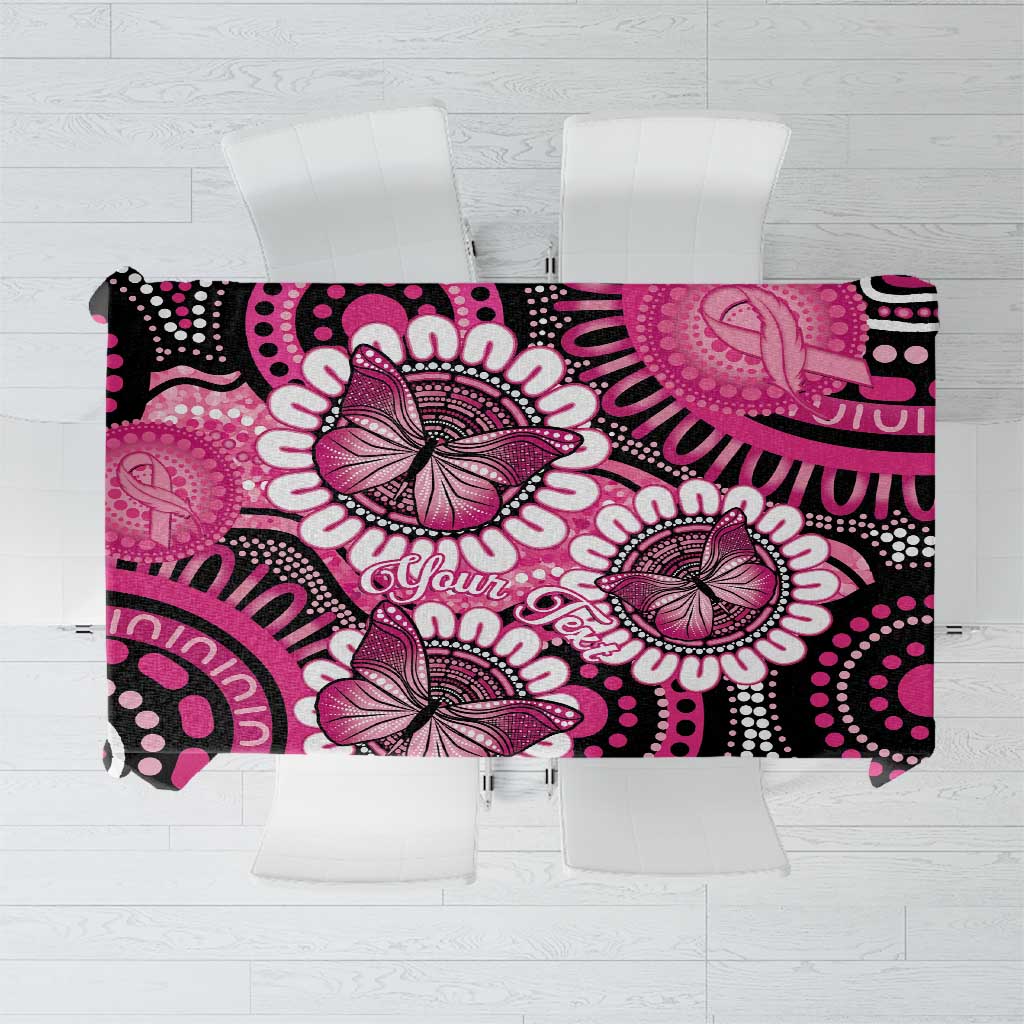 Personalised Australia Indigenous Tablecloth Breast Cancer Ribbon Think Pink - Black Version LT14