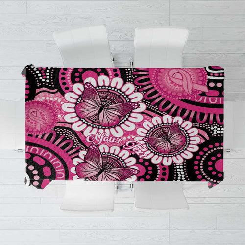 Personalised Australia Indigenous Tablecloth Breast Cancer Ribbon Think Pink - Black Version LT14