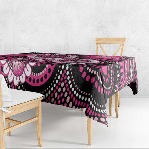 Personalised Australia Indigenous Tablecloth Breast Cancer Ribbon Think Pink - Black Version LT14