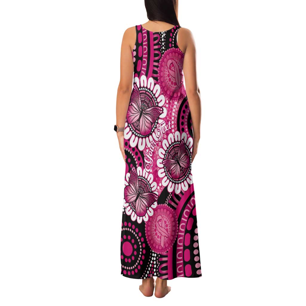 Personalised Australia Indigenous Tank Maxi Dress Breast Cancer Ribbon Think Pink - Black Version LT14