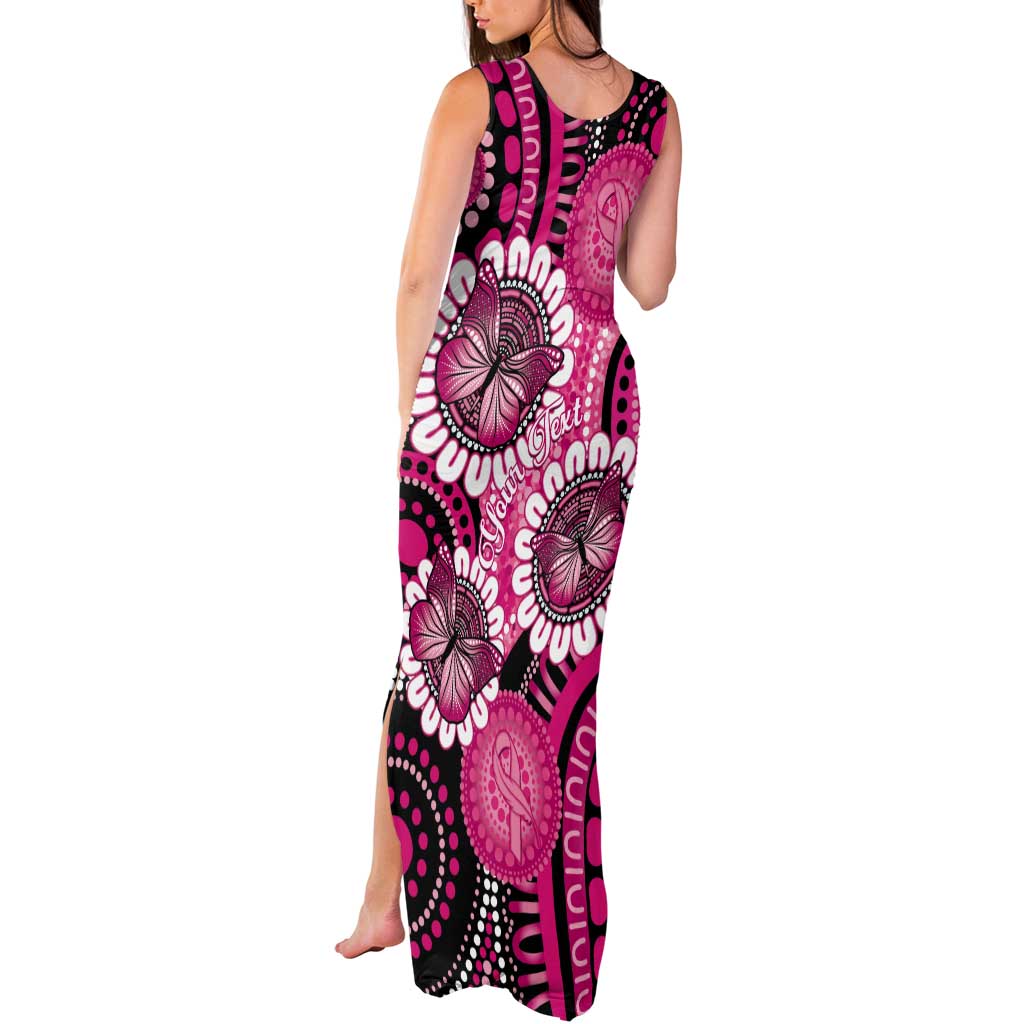 Personalised Australia Indigenous Tank Maxi Dress Breast Cancer Ribbon Think Pink - Black Version LT14