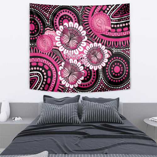 Personalised Australia Indigenous Tapestry Breast Cancer Ribbon Think Pink - Black Version LT14
